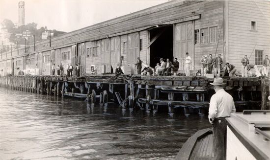 fishing from pier 23, san francisco, 1958