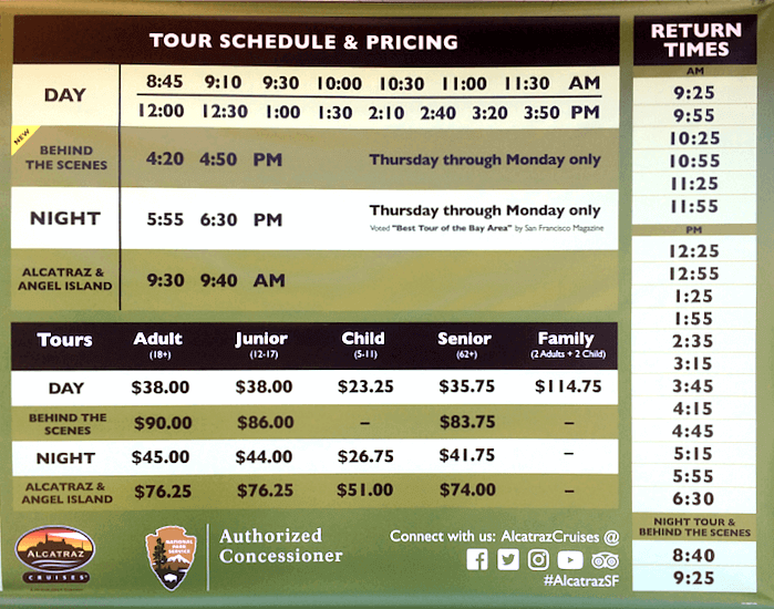 alcatraz tours tickets price