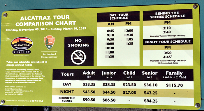 alcatraz tours schedule