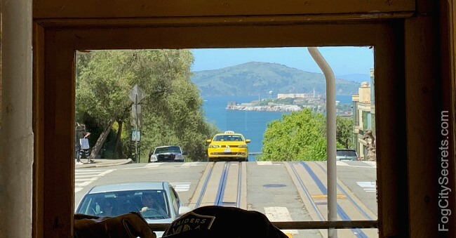 View of Alcatraz from Hyde Street cable car